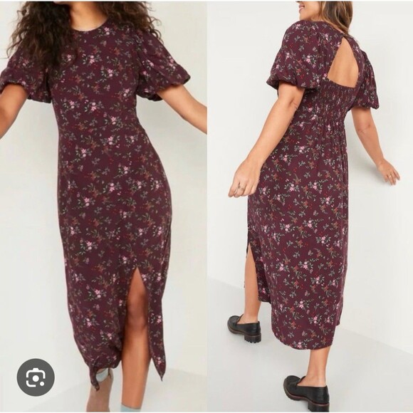 Old Navy Dresses & Skirts - Old Navy NWT Womens XXL Puff-Sleeve Floral Maxi Dress Plum Floral Modest